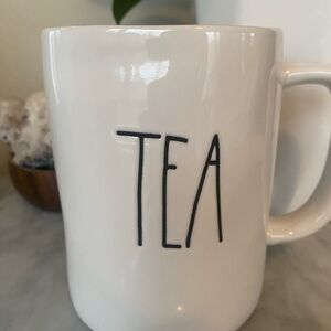 Rae Dunn White Ceramic Tea Mug with Black Text